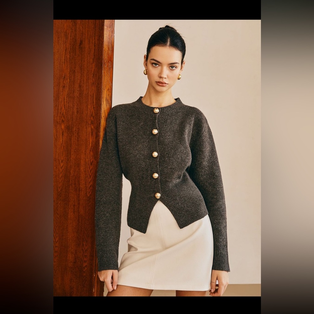 Commense Dark Briwn Cardigan with Gold Buttons